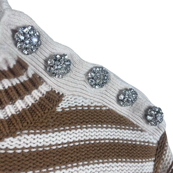 J.Crew Stripped Knit Mock Neck Pullover Sweater Jewel Luxury Caramel Natural XS - Picture 7 of 12